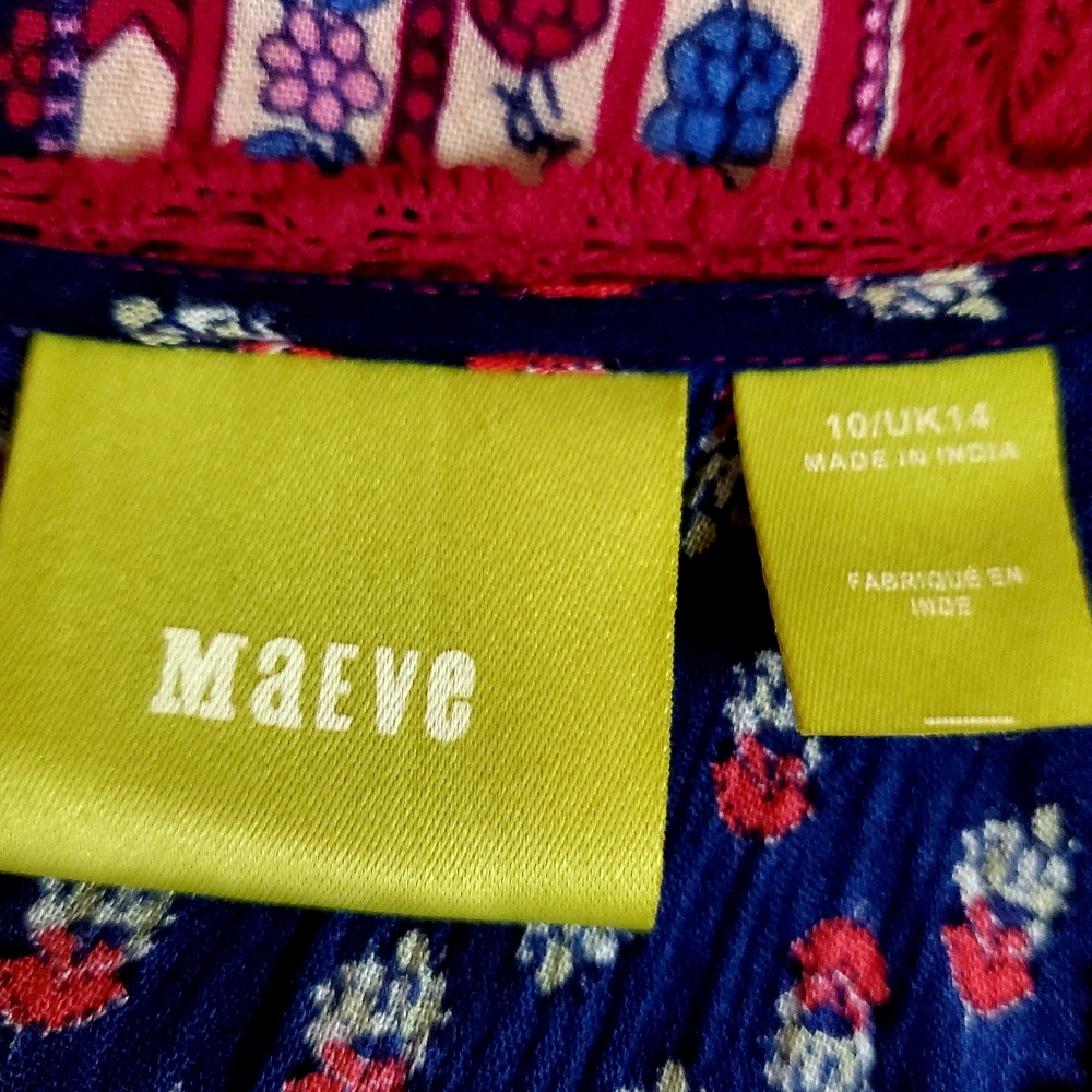 👚 Maeve Anthropologie "Gretchen" Boho Red & Blue Floral Peasant Top Size 10 / A - Picture 12 of 15